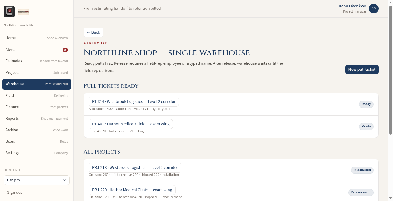 FlooringOps warehouse